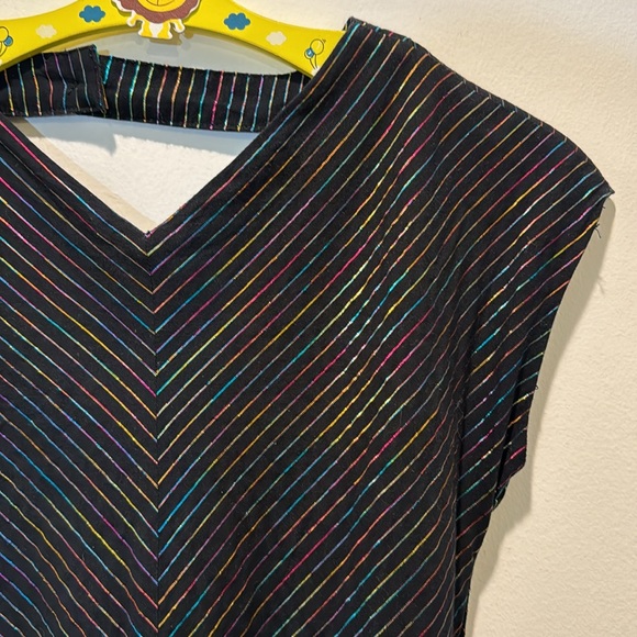 Tea Collection black foil striped dress with lining, size 10 - Picture 3 of 11